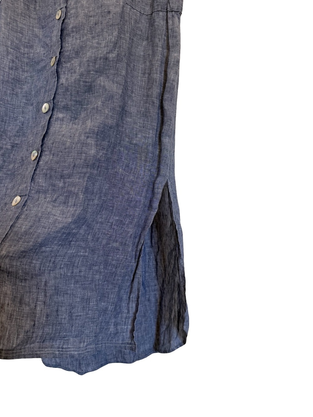 St Tropez West 100% Linen Maxi Skirt Blue Chambray Button Front Pockets Size L - Picture 4 of 6